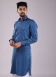 Peacock Blue Color Pathani Suit In Satin Fabric